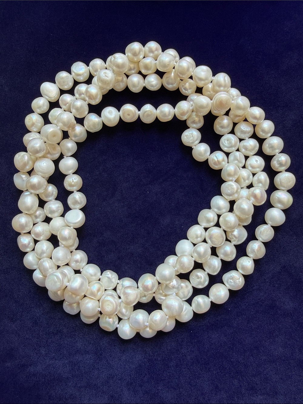 Vintage Hand Knotted Luminous Freshwater Pearl Opera Rope Necklace - 160cm / 63" - Picture 1 of 5
